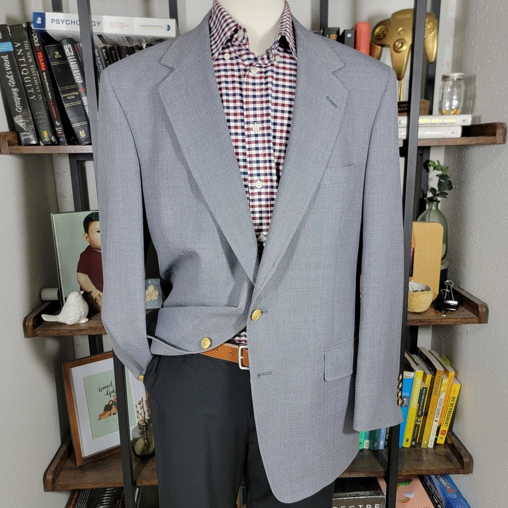 VTG Wimbledon Racquet‎ Club Men's Sport Coat Blazer Two Button Solid Gray 44R